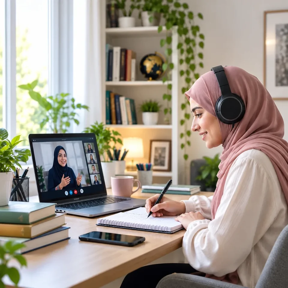 Student learning online with a teacher